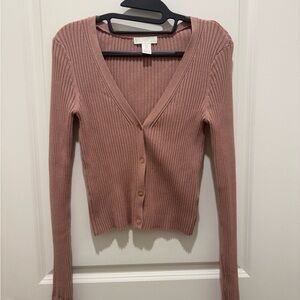 Women's Ribbed V-Neck Sweater - Pink